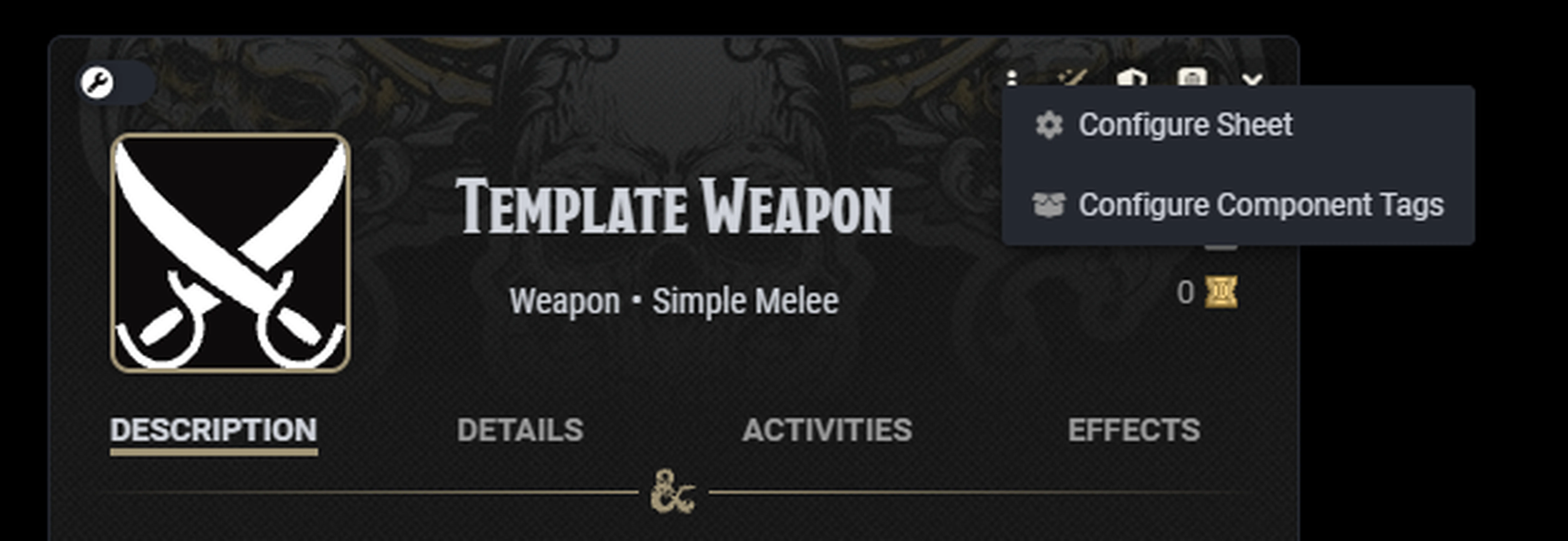 Tags can be configured in an application accessed through an item sheet's header menu.