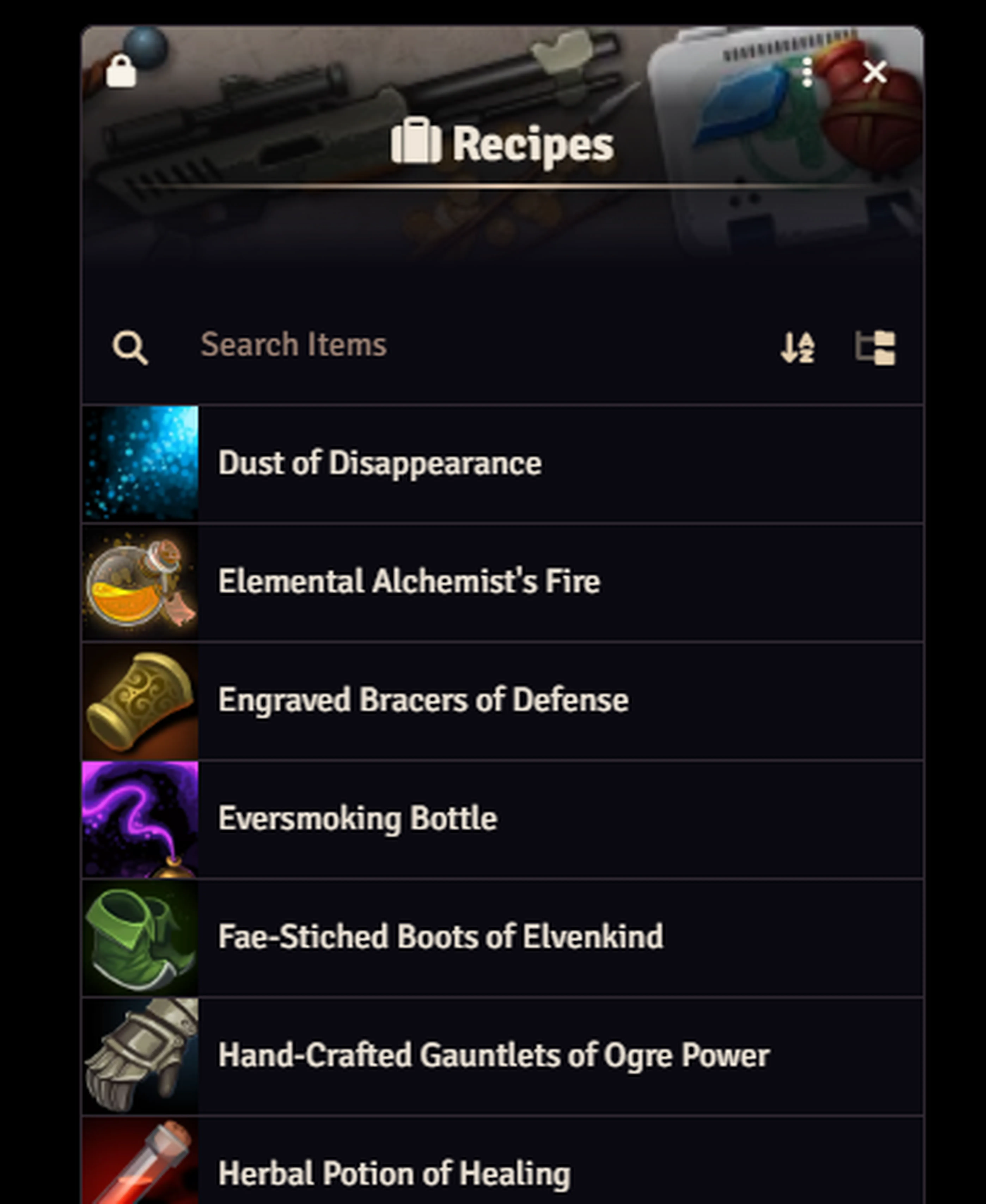 The Crafting Console module includes a large handful of premade recipes.