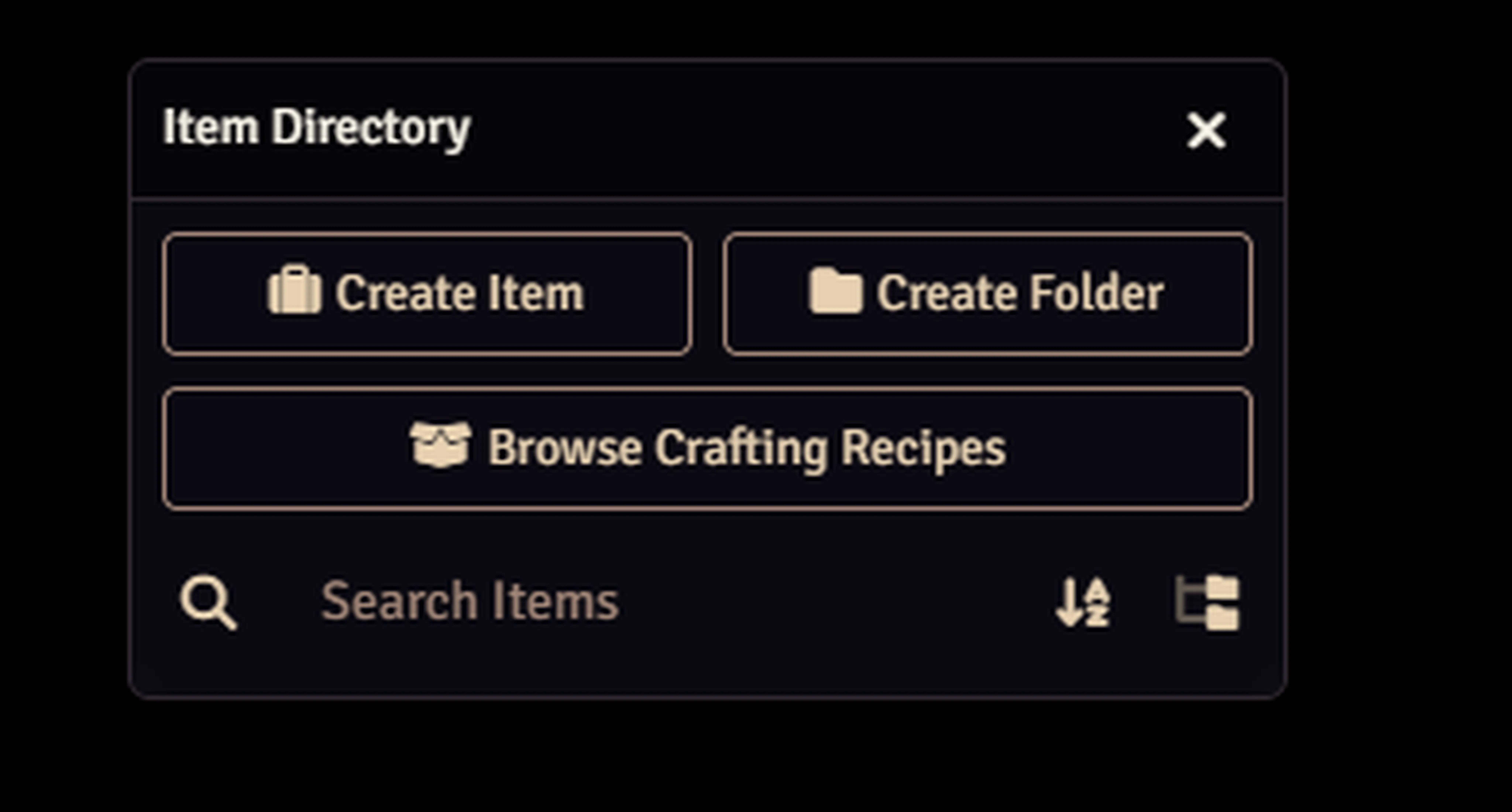 The registry is accessible through a button at the top of the Item Directory.