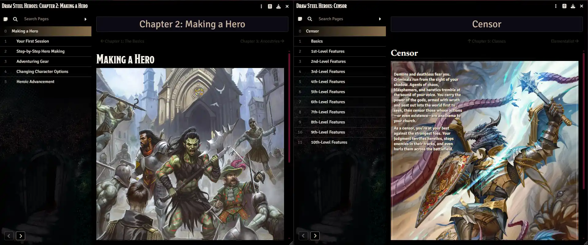 Dark mode screenshot of the 'Making a Hero' journal as well as the Conduit