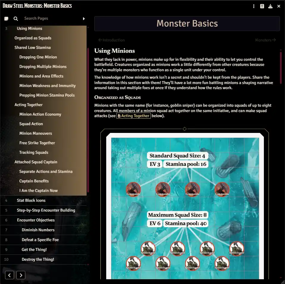 Dark mode screenshot of the Using Minions page