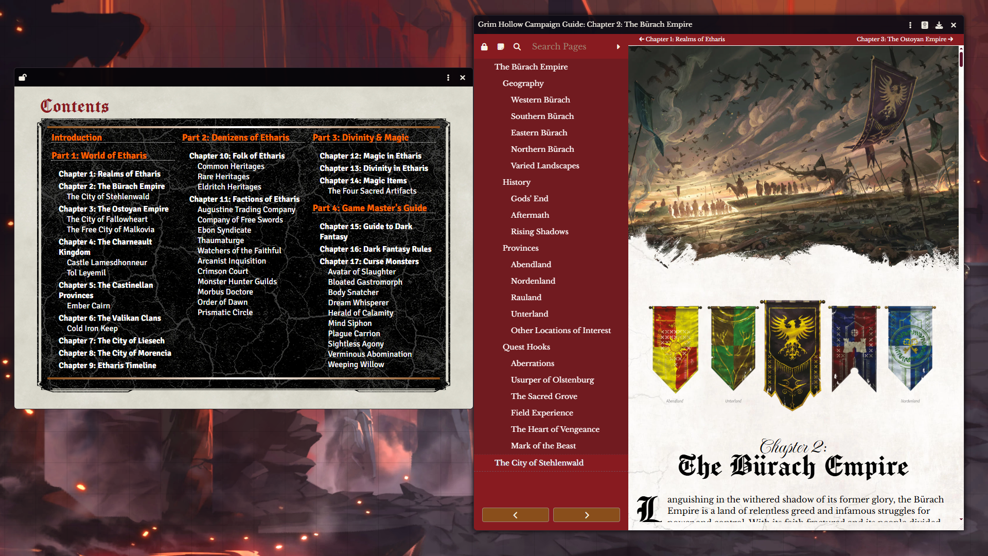 A screenshot of the journals and the book table of contents
